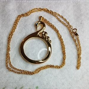 Vintage 1994 Avon Graceful Swan Magnifying Glass Gold-Tone Necklace And Pendant